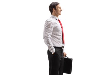 Professional elegant man with a briefcase standing clipart