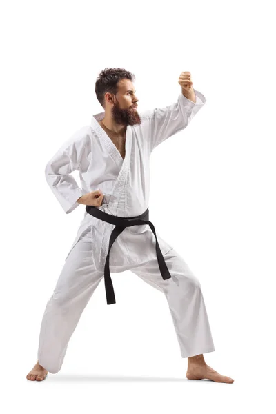Člověk v kimonu trénuje bojové umění — Stock fotografie