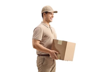 Delivery man holding a package clipart