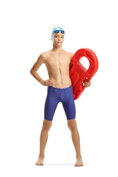 Teenage male swimmer with a swimming float — Stock Photo, Image