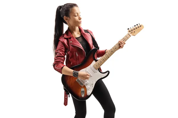 Ροκ κορίτσι παίζει μια κιθάρα — Φωτογραφία Αρχείου