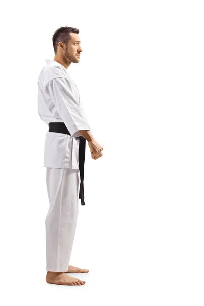 Karate muž v kimonu s černým pásem — Stock fotografie