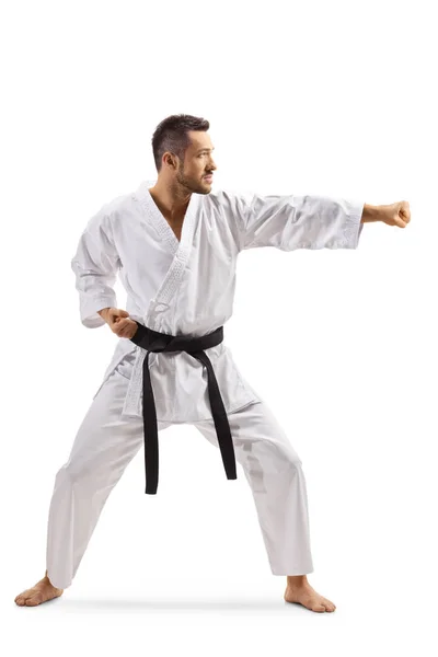 Jonge man in kimono trainen Karate — Stockfoto