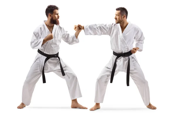Twee mannen in kimono's met zwarte belt Fighting — Stockfoto