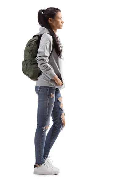 Studentin mit Rucksack stehend — Stockfoto