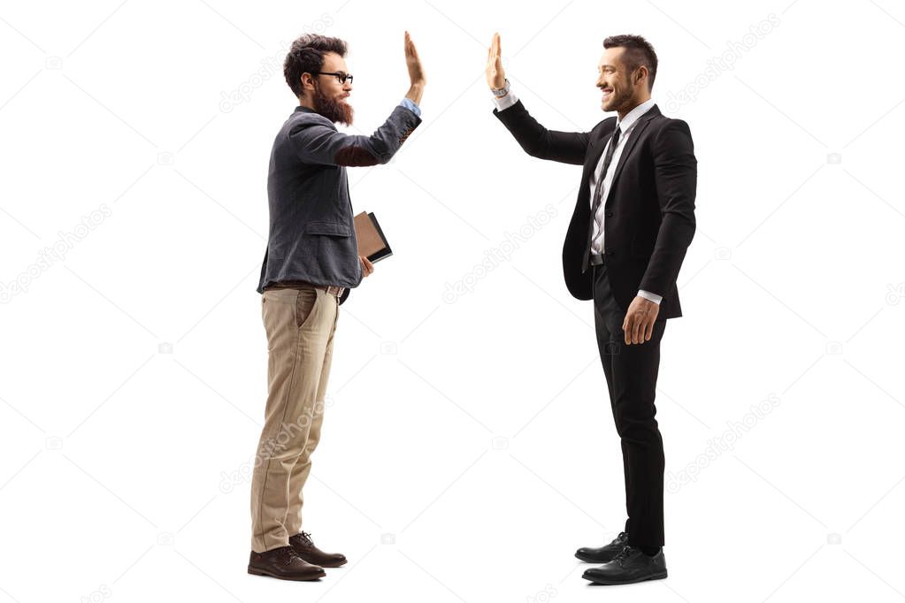 Two men gesturing high-five