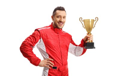 Formula şampiyonu altın kupa kupasını elinde tutuyor