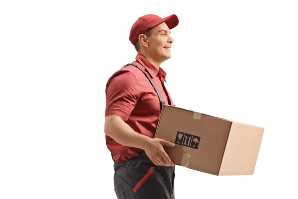 Arbetstagare som bär på ett paket — Stockfoto