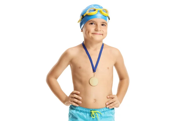 Nadador infantil com medalha de ouro — Fotografia de Stock