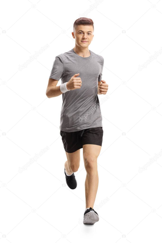 young guy jogging towards the camera