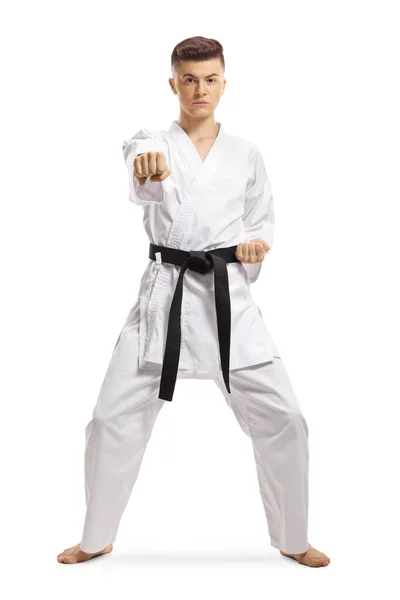 Tienerjongen die karate kata traint — Stockfoto