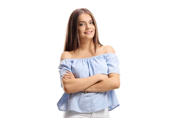 Young woman with off shoulder top — Stock Fotó