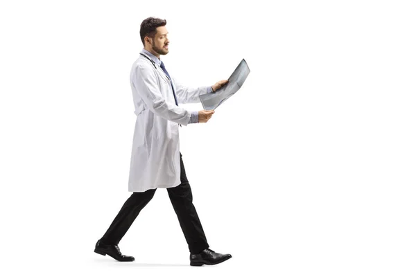 Full Length Shot Male Doctor Walking Looking Ray Scan Isolated — Stock Photo, Image