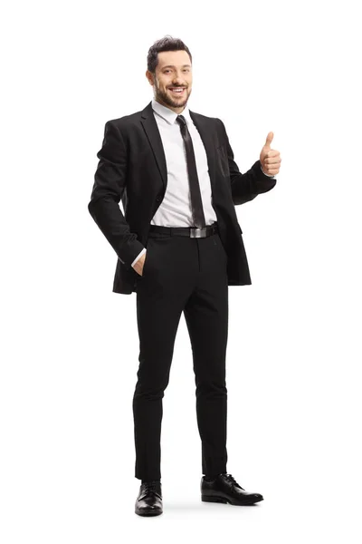 Full Length Portrait Businessman Showing Thumbs Isolated White Background — Stock Photo, Image