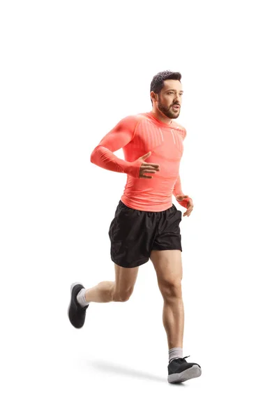 Full Längd Skott Man Jogging Isolerad Vit Bakgrund — Stockfoto