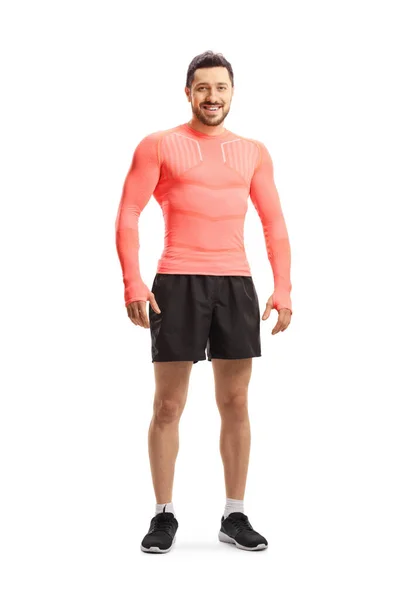 Full Length Portrait Fit Man Sport Top Shorts Isolated White — Stock Photo, Image