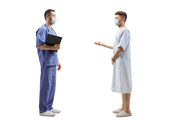 Foto Figura Intera Medico Uniforme Blu Con Una Maschera Facciale — Foto Stock