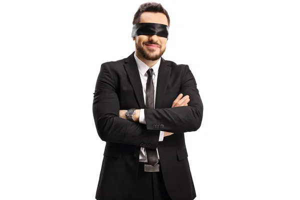 Businessman Wearing Blindfold Isolated White Background — Stock Photo, Image