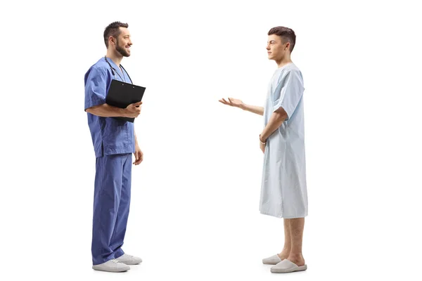 Full Length Profile Shot Male Healthcare Worker Young Male Patient — Stock Photo, Image