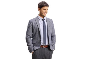 Beyaz arka planda tek başına duran profesyonel genç bir adam.