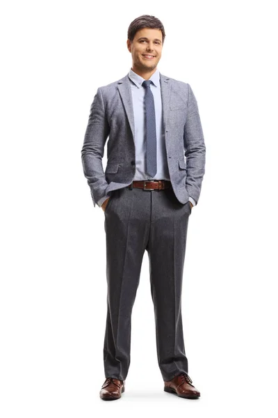 Portret Młodego Mężczyzny Korporacyjnym Ubraniu Ubranego Izolację Białym Tle — Zdjęcie stockowe