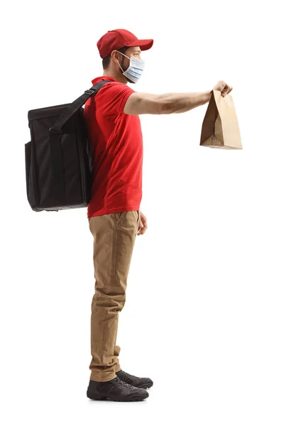 Full Length Profile Shot Man Bag His Back Delivering Food — Stock Photo, Image