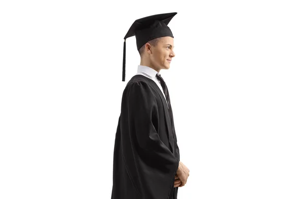 Graduado Estudiante Masculino Pie Aislado Sobre Fondo Blanco —  Fotos de Stock