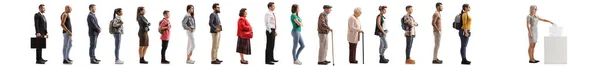 Queue People Waiting Line Vote Election Isolated White Background — Stock Photo, Image