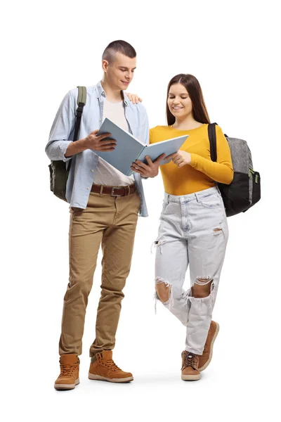 Retrato Larga Duración Estudiante Femenino Masculino Con Una Mochila Pie — Foto de Stock