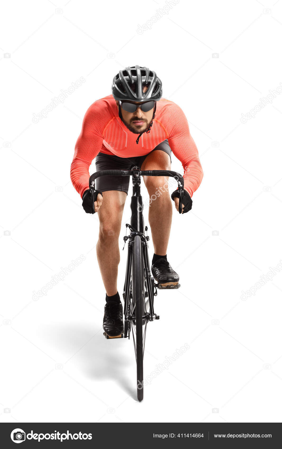 Hombre Con Casco Gafas Sol Montando Una Bicicleta Carretera