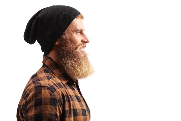 Primer Plano Tipo Hipster Con Barba Bigote Con Sombrero Negro — Foto de Stock