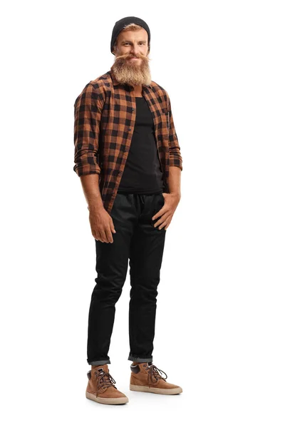 Full Length Portret Van Een Man Met Baard Snor Dragen — Stockfoto
