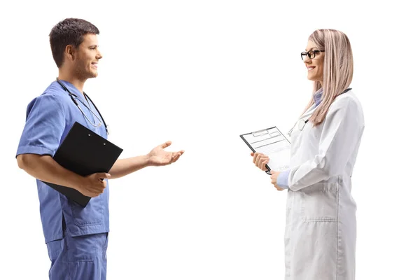 Doctors Having Conversation Isolated White Background — Stock Photo, Image