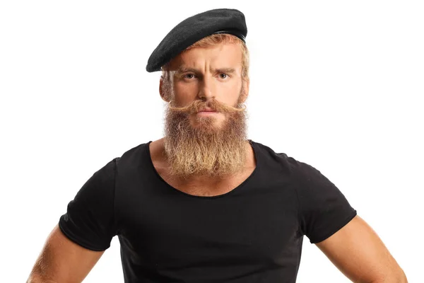 Primer Plano Hombre Serio Con Barba Rubia Bigotes Con Una —  Fotos de Stock