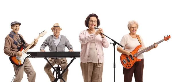 Music band of elderly people isolated on white background