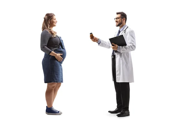 Profilbild Voller Länge Von Einem Arzt Der Einer Schwangeren Frau — Stockfoto