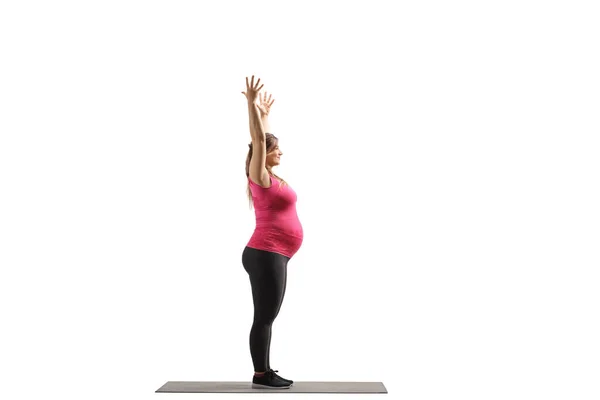 Полная Длина Профиля Снимок Беременной Женщины Делающей Растяжку Упражнения Изолированы — стоковое фото