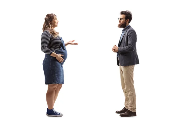 Volledig Profiel Schot Van Een Zwangere Vrouw Praten Met Een — Stockfoto