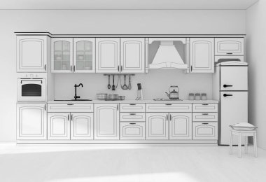 Mutfak iç şebekesi 3B görüntüleme