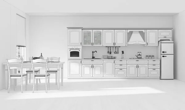 Cocina Rejilla Interior Renderizado — Foto de Stock