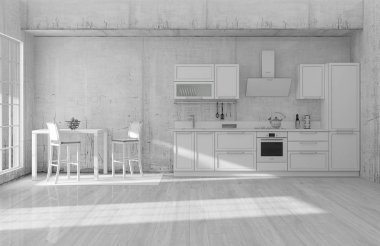 Mutfak iç şebekesi 3B görüntüleme