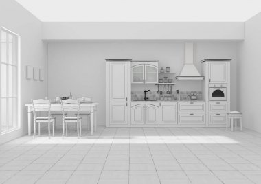 Mutfak iç şebekesi 3B görüntüleme