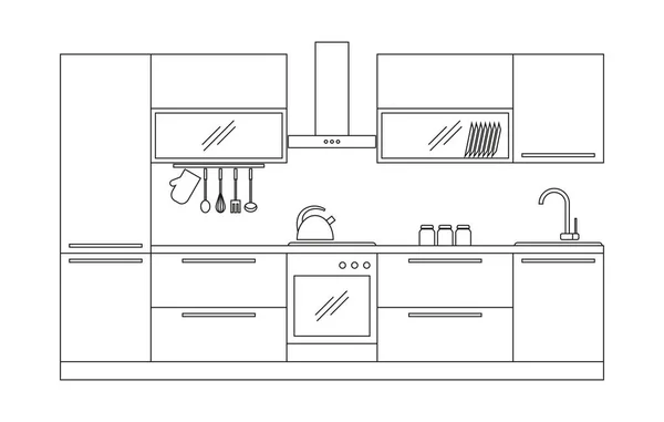 Küche Interieur Vektor Keine Farbe — Stockvektor