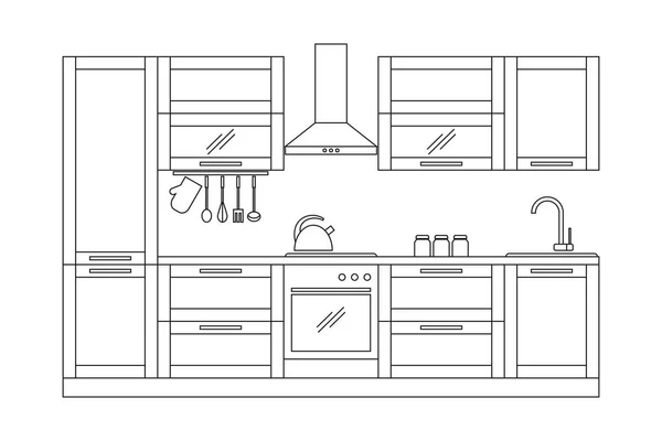 Cocina Vector Interior Sin Color — Archivo Imágenes Vectoriales