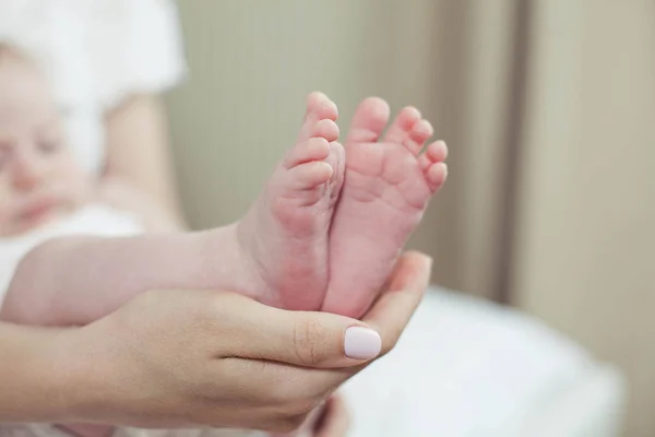 Close up of newborn baby feet. Babys feet in the mother hands. Baby. Cozy. Love. Family. — Stock Photo, Image