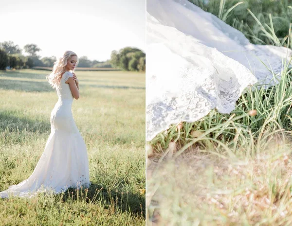 Collage Schöne Junge Braut Sonnenlicht Porträt Eines Mädchens Mit Einem — Stockfoto