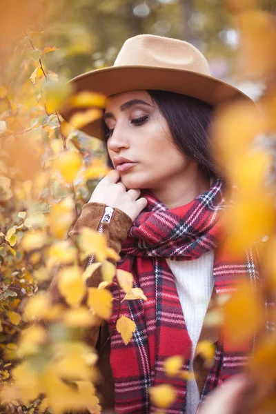 Portret Van Een Mooie Jonge Turkse Vrouw Gele Bomen Warme — Stockfoto