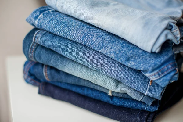 Jeans Denim Cotton Blue Stack Jeans Interior Clothing Cozy — Stock Photo, Image