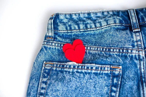 Jeans White Background Pocket Heart Valentine Day Love — Stock Photo, Image