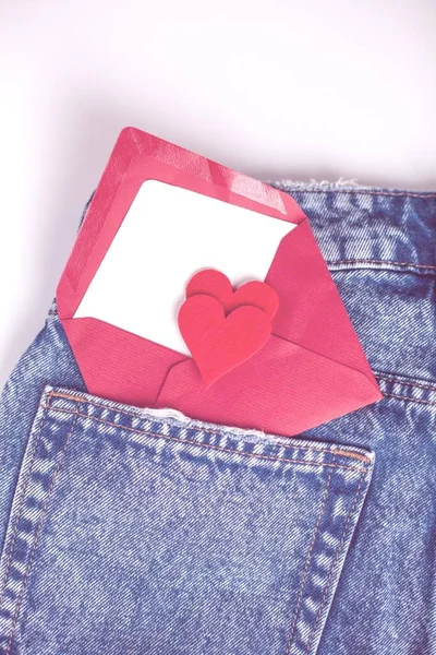 Тоноване Джинси Білому Тлі Кишені Серце День Святого Валентина Кохання — стокове фото